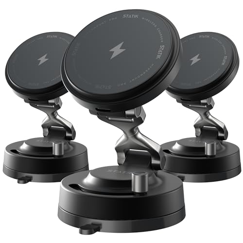 Image of Statik HyperMount Pro Phone Mount, Magnetic Phone Holder, 15W Wireless Charging, MagSafe Car Mount, Works on Smooth & Lightly Textured Surfaces, iPhone and Android Compatible, Charging Cable Included