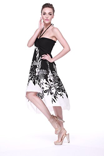 Image of Women's Hawaiian Luau Halter Dress in Signature Prints | Sleeveless halter dress, high-low hem; Hawaiian floral print; soft rayon, machine washable; luau, beach, cruise, party