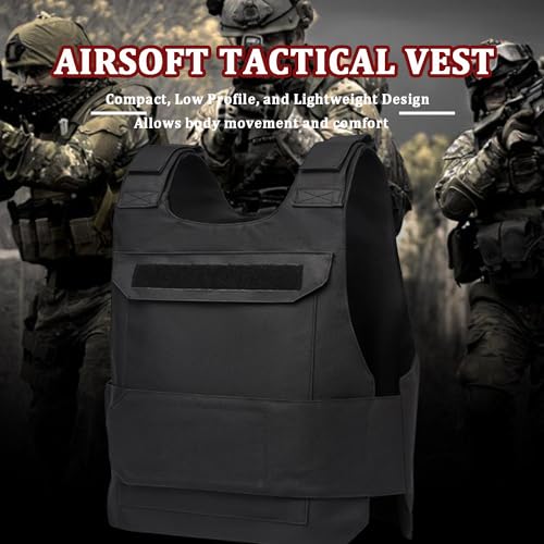 Favuit Taktische Weste, Schwarz Airsoft Paintball Weste Verstellbare Schutzweste Brustschützer Sportweste Chest Rig Tactical Zubehör für Jagd Angeln Camping Airsoft Paintball (L)