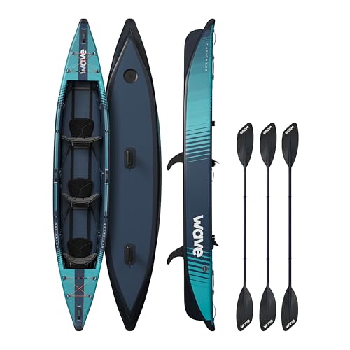 Wave Navigator 3.0 Kayak Inflable   Carcasa rígida de 3 plazas con remo, bomba y asiento, estable y portátil para lagos y ríos azul marino