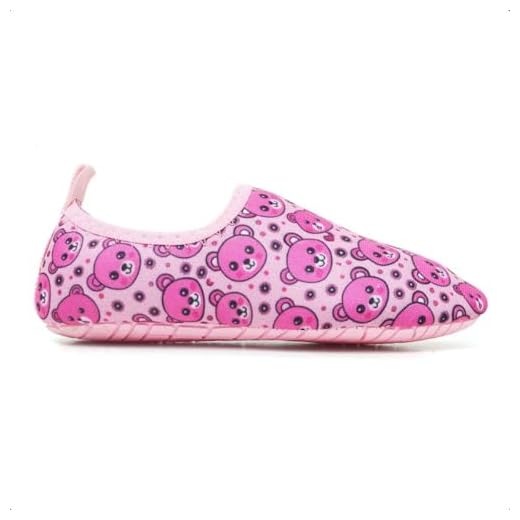 Sapatilha Infantis Calce Fácil Antiderrapantes, Macias, para Praia, Piscina, Natação, Surf, Barco, Pesca, Camping, Caminhada, (Urso Rosa, BR, Criança de 4 a 8 anos, Faixa Numérico, 23, 24)