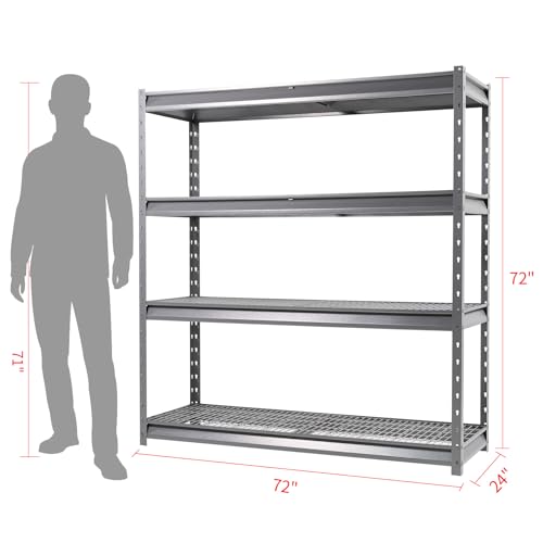 Image of The Atlas 72 inch W Metal Garage Shelving Unit Load 12000 Lbs, Heavy Duty Storage Rack, Adjustable Industrial Shelves for Warehouse Shop Basement, 72 inch W x 24 inch D x 72 inch H, Grey