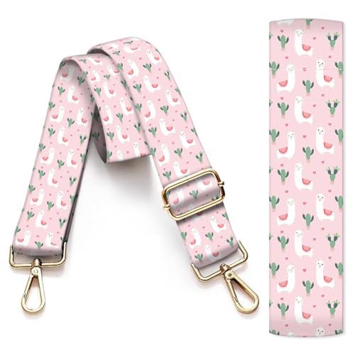Image of Purse Strap Replacement Crossbody, 3.8cm Wide Shoulder Strap Adjustable Replacement Belt Gold Buckle, Handbag Crossbody Bag Strap Pink Alpacas