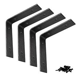 4 Pack 6"x6" Small Black Metal Wall Shelf Brackets - Heavy Duty Floating Shelf Hardware - Handmade Decorative Wood Angle Brackets for Walls - Rustic Cast Iron Shelf Supports - The Barn House Series