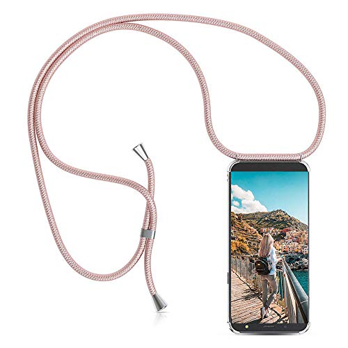 XCYYOO Carcasa de movil con Cuerda para Colgar Samsung Galaxy J7 2017 J730 -Funda para iPhone/Samsung/Huawei con Correa Colgante para Llevar en el Cuello -Hecho a Mano en Berlin[TPU Case/Oro Rosa]