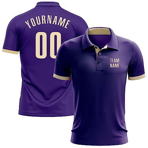 Generic Custom Darts Bowling Golf Polo Shirts for Men Women Youth, Purple Cream Personalized Golf Shirts Printed Name Number Logo