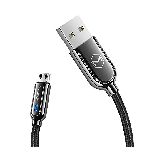 [Micro] Power Off/On Smart LED Auto Disconnect Quick Charge Data 5FT USB Cable Android QC 3.0 for Samsung Galaxy S7/S7 Edge, Nexus, LG, Motorola, and More List Below (Micro USB Black, 5FT/1.5M)