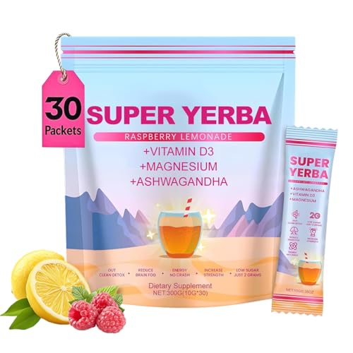 Polvo Instantáneo de Yerba Mate 300g - Sabor a Limonada de Frambuesa, Suplemento Natural 4-en-1 Bajo en Azúcar, para Bebida Fría o Caliente, para Viajes y Hogar, para Mujeres y Hombres