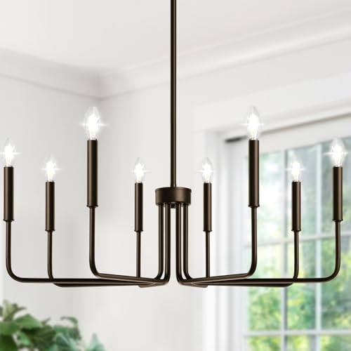8-Light Farmhouse Chandelier for Dining Room Lighting Fixtures Hanging, Oil-Rubbed Bronze Dining Light Fixtures Industrial Chandelier for Bedroom, Foyer, Hall, Kitchen, Living Room and Entryway