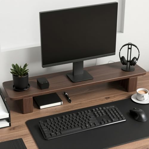 Buzleer Dual Monitor Stand Riser, Rubber Wood Computer Monitor Stand