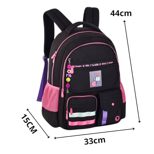 Kit Mochila Luluca Costas Escolar Lancheira E Estojo Chaveiro Juvenil Infantil 2025 LU24600 (PRETO)