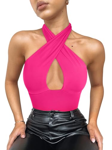 Image of REORIA Butsmooth Women's Trendy Sexy Casual V Neck Double Lined Sleeveless Slimming Going Out Tank Top Bodysuits
