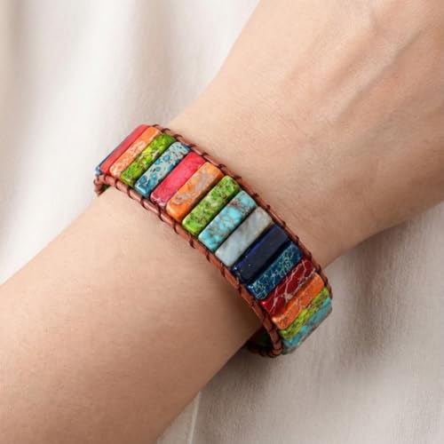 Image of YGLINE Boho Handmade Wrap Leather Tube Crystal Stone Bracelet for Women