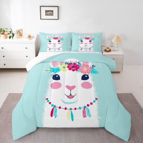 Image of Feelyou Girls Cute Llama Comforter Cartoon Comforter Set Full Size