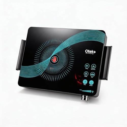 Image of OTEK Insta Cook 2200W Infrared Cooktop | Works with All Cookware | Touch + Knob Control | BBQ & Preset Modes | Crystal Glass | Portable Electric Stove with Display