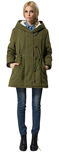 ACE SHOCK Winter Coats for Women Plus Size, Lamb Wool Lined Jackets Hooded Parka MD Long S-2X (S, Army Green)