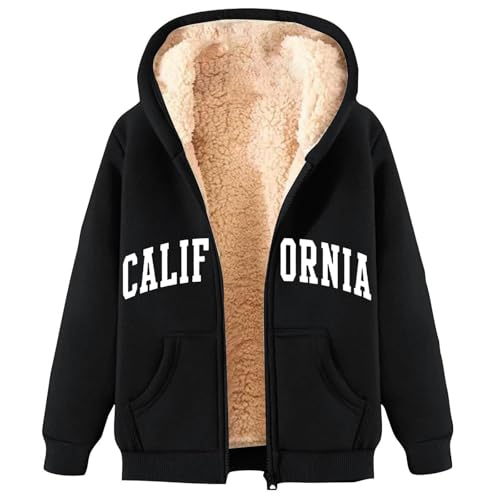 Fleece Jacket Hoodies for Women Sherpa Lined Zip Up Long Sleeve Hooded Sweatshirt Warm Fall Winter Casual Jackets