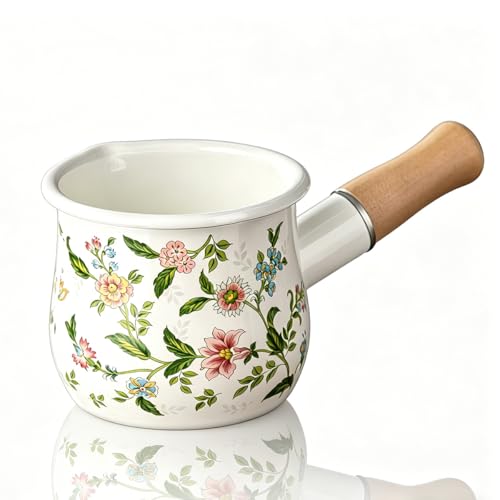 Shoxil Milk Pot Small Sauce Pan with Butter Warmer Enamel Pot Mini Pot for Milk Boiling Mini Saucepan for Single Serving