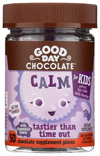 Image of Good Day Chocolate Natural Calming Supplement for Kids, Blend of Camomile, L-Theanine, Fair Trade and Non-GMO Chocolate, 50 Pieces