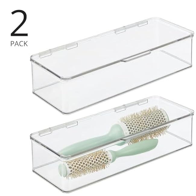 mDesign Plastic Stackable Eyeglass Case Storage Organizer with Hinged Lid for Unisex Sunglasses, Reading Glasses, Fashion Eye Wear, Protective Glasses, 5 Sections, Ligne Collection, 2 Pack, Light Pink