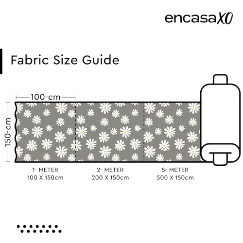 Image of Encasa XO Printed Fabric 59 inch (150 Cms) - Grey Daisy - Decorative Soft & Smooth, 100% Cotton Cloth for Curtains, Cushions, Dress Material, Upholstery, Bedcover - 1 Meter
