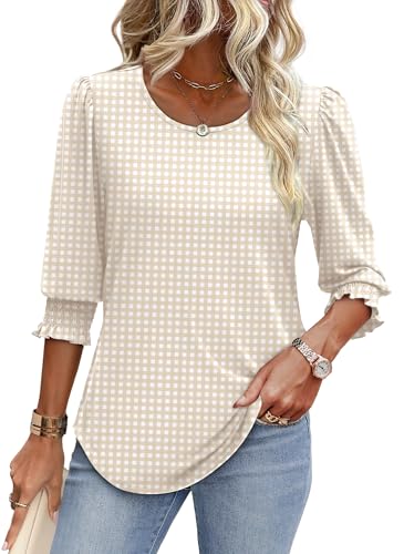 Image of XIEERDUO Blouses for Women Dressy Casual 3 /4 Length Sleeve Womens Tops with Smocked Cuffs