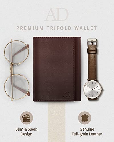 Trifold Wallets for Men - Slim RFID Blocking Wallet for Securing Personal Data - Front Pocket Friendly Genuine Leather Wallet - Mens Wallets Trifold with ID Window - Tri Fold Wallet Gifts for Men - Image 3