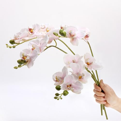 DODXIAOBEUL Phalaenopsis - Ramo de orquídeas artificiales, 4 unidades, 45 cm, de látex, para bodas, fiestas, hogar, jardín, decoración, color rosa claro