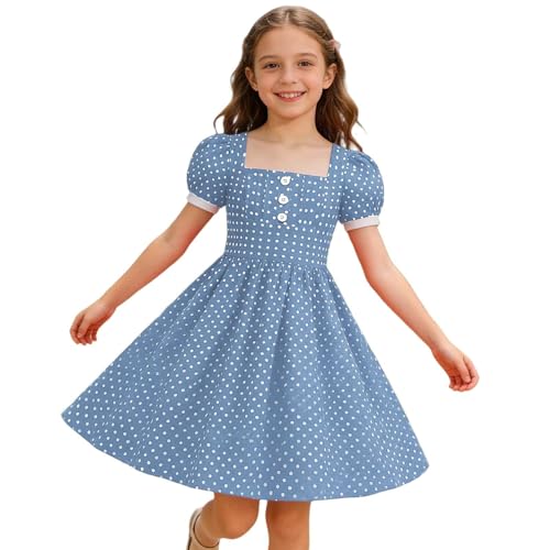Robe fille d'été chic à motif floral et encolure carrée rétro avec ceinture