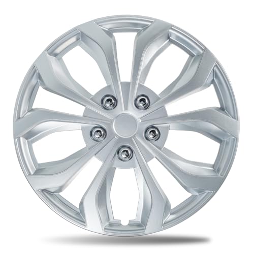 Paanlok 14 Inch Gloss Silver Universal Wheel Covers Hubcaps for Steel Wheels Set of 4 Adjustable Snap-On Design for Most Sedans SUVs Trucks & Vans Tool-Free Install