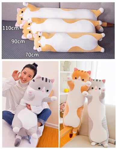 Bobomon Katze Kuscheltier stofftier Katze langes Kissen riesen XXL Kawaii groß plüschtier plüschkatze Cute seitenschläferkissen cat plushie (Rosa, 50cm)