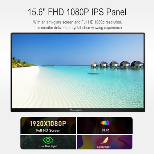XGaming-Portable-Monitor-156-Zoll-Full-HD-1920x1080-IPS-Display-Portabler-Monitor-mit-Mini-HDMIType-CUSB-CBuilt-in-SpeakerTragbarer-Monitor-fur-LaptopPCMacSwitchXboxPhone