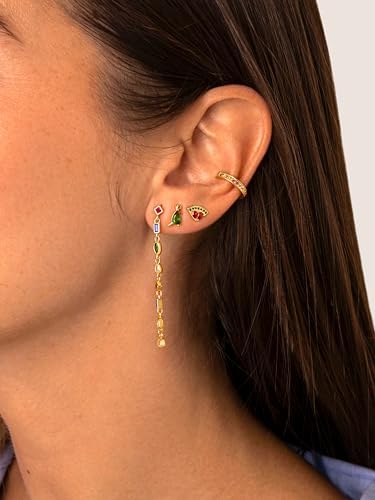 SINGULARU Orecchini Lunghi Pendenti Cascade Colors In Argento 925 Con Zirconi Colorati - Placcati Oro 18kt