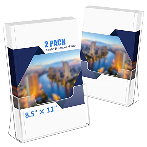 QPEY 2 Pack Acrylic Brochure Holder 8.5 x 11 inches, Clear Flyer Holder Stand Magazine Display Plastic Literature Holder, Countertop Organizer for Paper, Pamphlet, Booklets, Menu, Journals