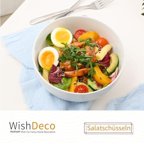 WishDeco Große Suppenschalen 3er Set, Salatschüsseln 1100ml, Servierschüssel Weiß, Nudelschüsseln Porzellan, Schüssel Set Keramik für Ramen, Obst, Dessert, Müsli 2