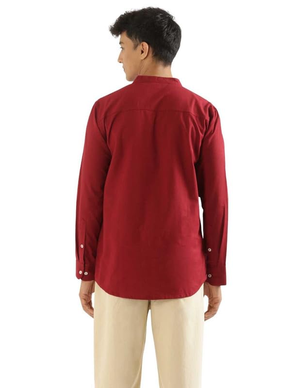 Image of SAADAA Men's Short Kurta - Linen Cotton Blend, Airy Fabric, Regular Fit, Mandarin Collar, Solid Color - Casual, Festive & Ethnic Wear