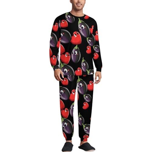 Love Eggplant Gay Mens Pajamas Set Long Sleeve Sleepwear Pjs Set Shirts And Bottoms Sleep Sets Loungwear