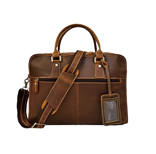 Men Briefcase Bag Genuine Cow Leather 15'' Laptop Business Totes Crazy Horse Leather Large Messenger Document Bag