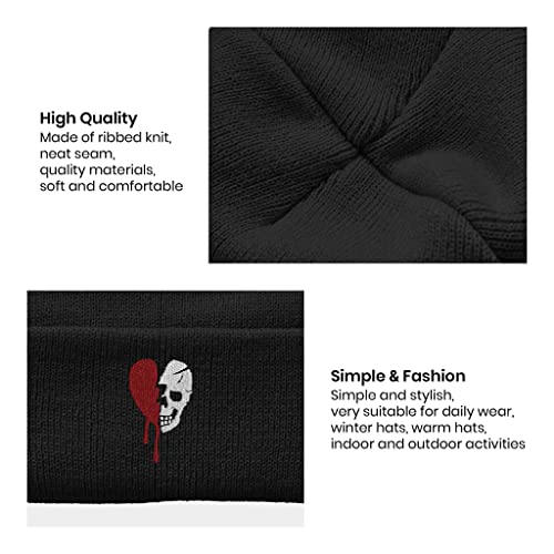 Image of Embroidery Goth Beanie Knit Hats for Men & Women, Embroidery Winter Hats Skull Cap