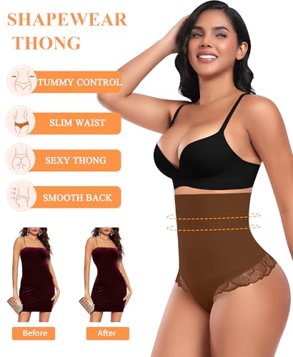 Image of Werena Tummy Control Thong Shapewear for Women High Waisted Body Shaper Panties Shaping Thong Girdle Underwear