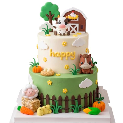 14Pcs Farm Animal Cake Toppers Farm Animal Birthday Decorations for
