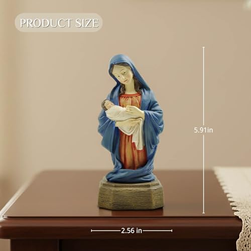 Estatua Virgen María con Niño Jesús, Resina 5.91 pulg miniatura 5
