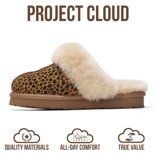 Project Cloud Genuine Leather Slippers for Women Footwear with Real Sheep Wool Lining Womens Clogs & Mule - Non-Slip Indoor/Outdoor Scuff Womens Slippers with Memory Foam Insole (Henka)