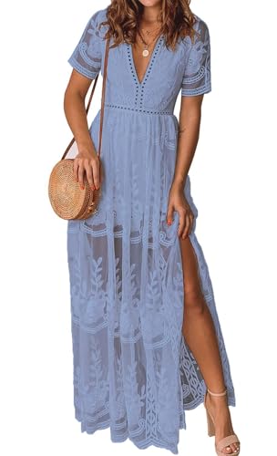 Women's Casual Off Shoulder Lace Maxi Dress Boho White Bridesmaid Wedding Evening Party Dresses