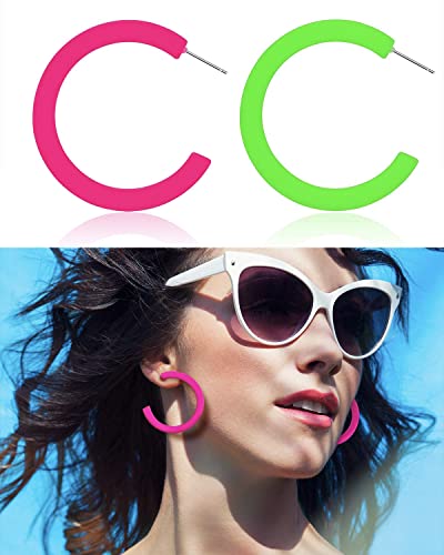 4 Pairs 80S Candy Color Acrylic Neon Round Earrings for Women Retro Colorful Hoop Stud Earrings Pendant for 80S Costume Dancing Party Accessory4