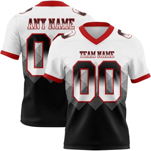 Personalized White Black-Red Mesh Gradient Square Shape Flag Footballs Jersey, Custom Football Shirt, Football Jerseys for Men, Customized Team Name Number Practice Shirt for Men Youth Women