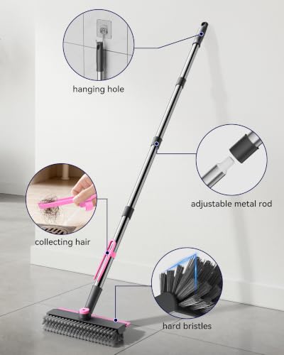 Image of 3 in 1 Adjustable Small Floor Scrub Brush with Long Handle Pink