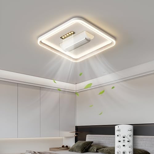 Image of Smartway Square Belen Ceiling Fan Chandelier with Light | Modern BLDC Noiseless Motor, Auto Rotatable Blower, 3 Color LED Modes, Remote & App Control for Living Room, Dining & Bedroom