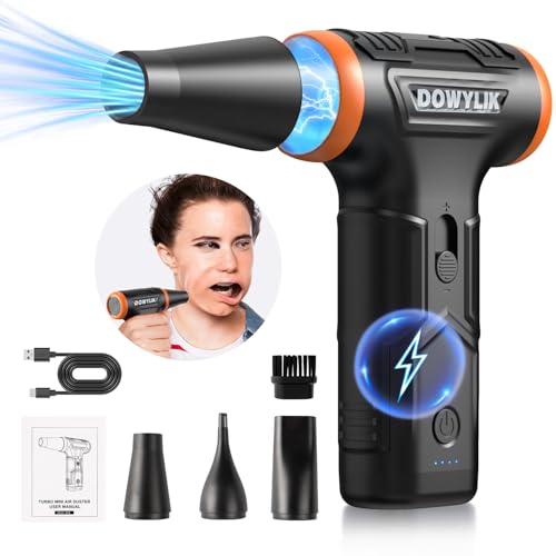 DOWYLIK Compressed Air Duster, 220000RPM Canned Air Duster for Computer Cleaning Kit, 3 Speed Compressed Air Can with LED Light, Electric Air Duster for Cleanning Car, PC, Electronics