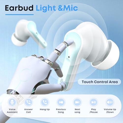 Image of Wireless Earbuds, 50H Playback LED Digital Display Ear Buds with Bluetooth 5.3 Headset, IPX7 Waterproof Earphones for Running /Workout Light Green